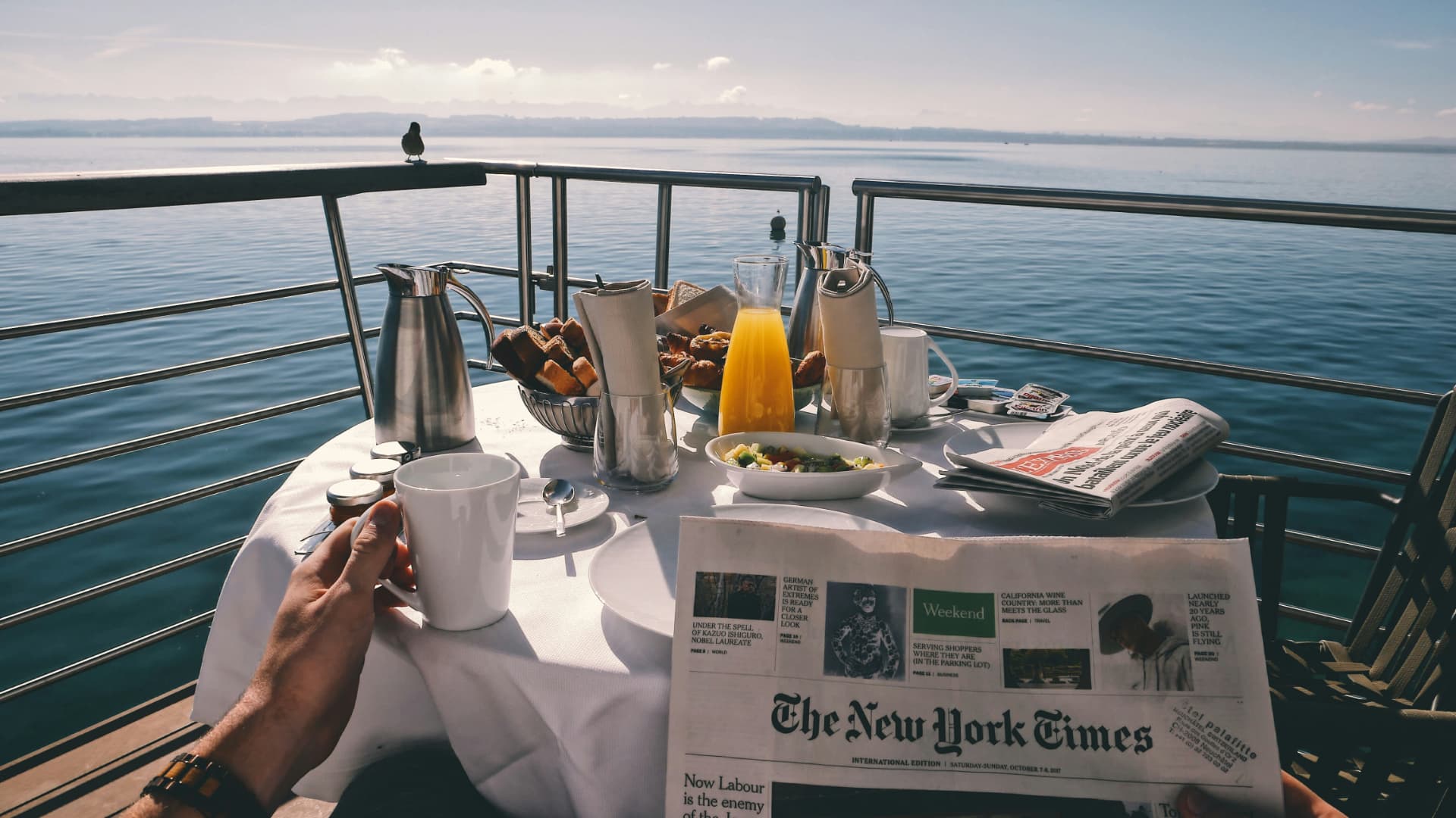 Breakfast on a terrace above the water